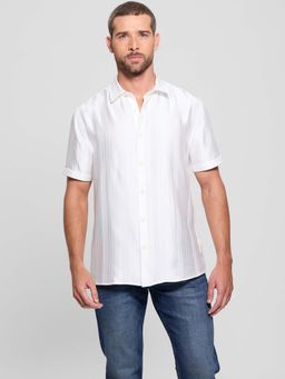 Guess - Salt White Collar Neck Stripes Shirt