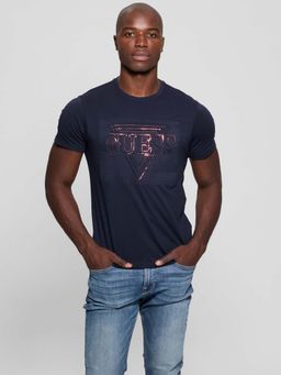 Guess - Smart Blue Crew Neck Textured T-Shirt