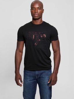 Guess - Jet Black Crew Neck Textured T-Shirt
