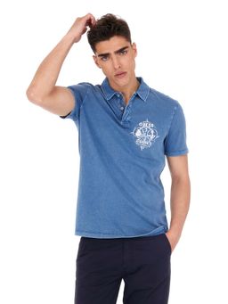 Guess - Light Indigo Collar Neck Embroidery Polo T-Shirt