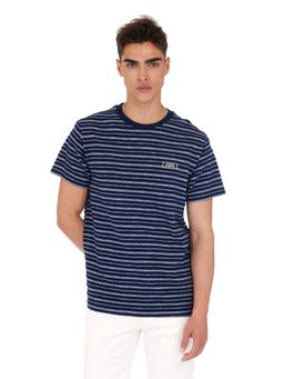 Guess - Indigo White Round Neck Stripes T-Shirt