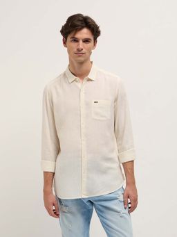 The Bear House - Mens Cream Slim Fit Solid Casual Shirt