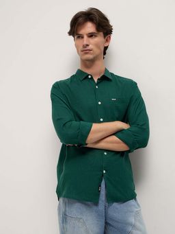 The Bear House - Mens Green Slim Fit Solid Casual Shirt