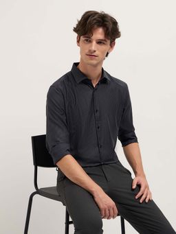 The Bear House - Mens Grey Tailored Fit Pin Stripe Formal Shirt