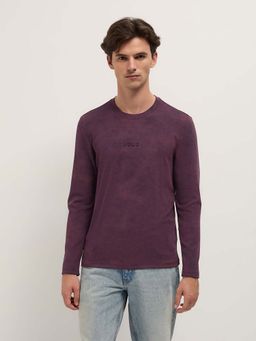 The Bear House - Mens Purple Slim Fit Casual Acid Washed T-Shirt