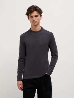 The Bear House - Mens Grey Slim Fit Casual Solid T-Shirt