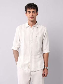U.S. Polo Assn. Denim Co. - Beige Mens Vertical Striped Regular Fit Shirt