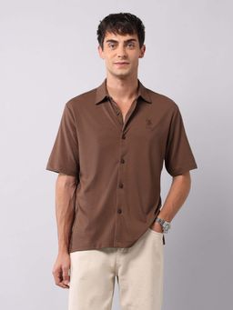 U.S. Polo Assn. Denim Co. - Brown Mens Relaxed Fit Knitted Pure Cotton Shirt
