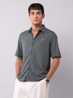 U.S. Polo Assn. Denim Co. - Grey Mens Relaxed Fit Knitted Pure Cotton Shirt