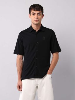 U.S. Polo Assn. Denim Co. - Black Mens Relaxed Fit Knitted Pure Cotton Shirt