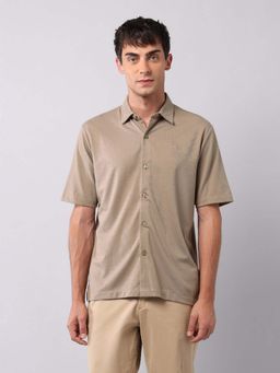 U.S. Polo Assn. Denim Co. - Beige Mens Relaxed Fit Knitted Pure Cotton Shirt