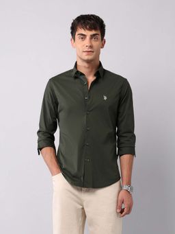 U.S. Polo Assn. Denim Co. - Green Mens Solid Regular Fit Poplin Shirt