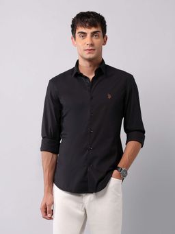 U.S. Polo Assn. Denim Co. - Black Mens Solid Regular Fit Poplin Shirt