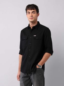 U.S. Polo Assn. Denim Co. - Black Mens Textured Pure Cotton Shirt
