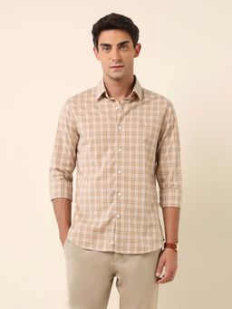 U.S. POLO ASSN. - Beige Mens Grid Tattersall Checked Tailored Fit Shirt