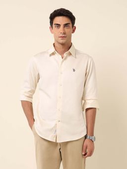 U.S. POLO ASSN. - Cream Mens Tailored Fit Satin Pure Cotton Shirt