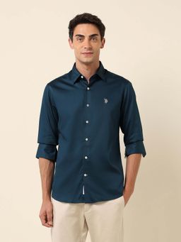 U.S. POLO ASSN. - Teal Mens Tailored Fit Satin Pure Cotton Shirt