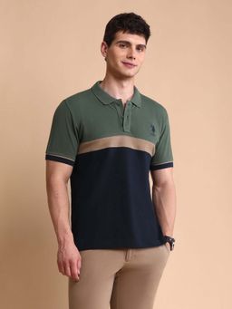 U.S. POLO ASSN. - Green Mens Colourblocked Slim Fit Polo T-Shirt