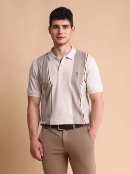 U.S. POLO ASSN. - Beige Mens Colourblocked Slim Fit Polo T-Shirt