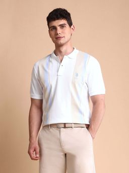 U.S. POLO ASSN. - White Mens Colourblocked Slim Fit Polo T-Shirt