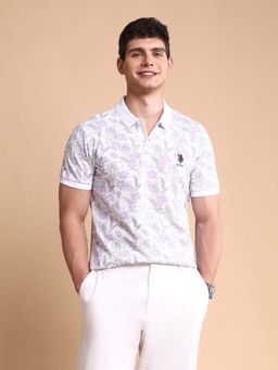 U.S. POLO ASSN. - White Mens Floral Slim Fit Polo T-Shirt