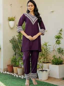 Pretty Pallu - Roohi Purple Embroidered Co-Ord (Set of 2)