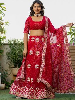 Pretty Pallu - Meher Bandhani Charm Maroon Lehenga with Blouse and Dupatta (Set of 3)