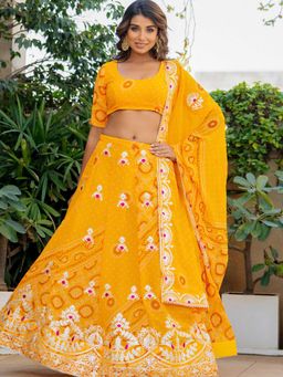 Pretty Pallu - Meher Bandhani Charm Yellow Lehenga with Blouse and Dupatta (Set of 3)