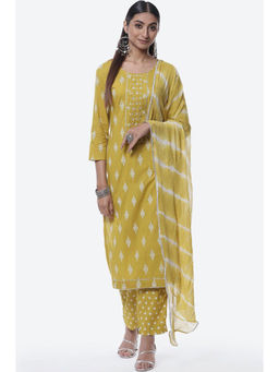 Biba - Mustard Cotton Unstitched Suit (Set of 3)