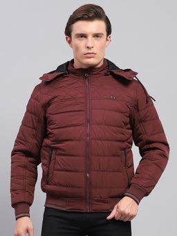 Monte Carlo - Mens Wine Self Design Detachable Hooded Neck Full Sleeve Jacket