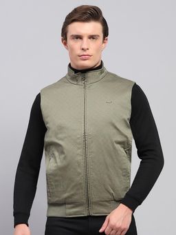 Monte Carlo - Mens Olive Printed High Neck Sleeveless Jacket