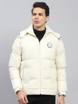 Monte Carlo - Mens Cream Solid Detachable Hood Full Sleeve Jacket