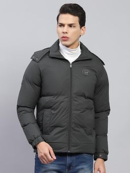 Monte Carlo - Mens Dark Green Solid Detachable Hood Full Sleeve Jacket