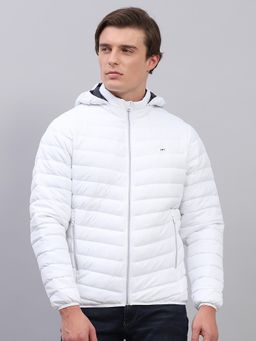 Monte Carlo - Mens White Solid Detachable Hooded Neck Full Sleeve Jacket
