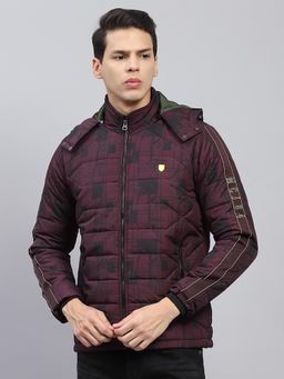 Monte Carlo - Mens Wine Printed Detachable Hood Full Sleeve Jacket