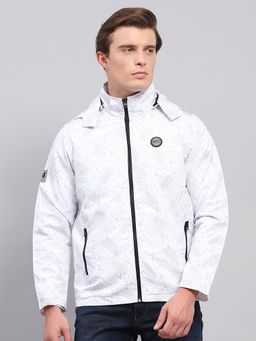 Monte Carlo - Mens White Printed Detachable Hooded Neck Full Sleeve Jacket