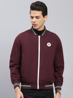 Monte Carlo - Mens Wine Solid High Neck Full Sleeve Jacket