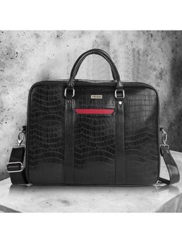 VENEER - Black Unisex Stylish Croco Pattern Laptop Compartment Fit-15.5 inch Laptop Bag (Medium)