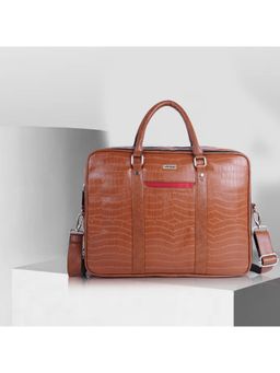 VENEER - Tan Unisex Stylish Croco Pattern Laptop Compartment Fit-15.5 inch Laptop Bag (Medium)
