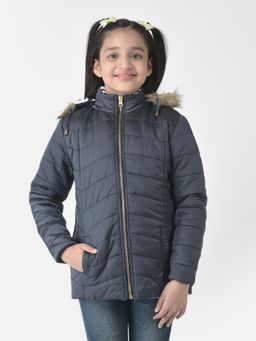 CRIMSOUNE CLUB - Girls Hooded Navy Blue Padded Jacket