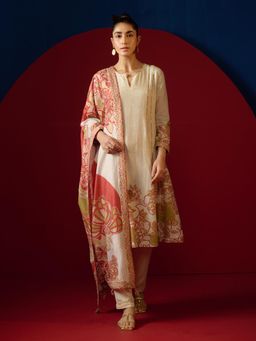 Saundh - Arata Kurta with Pant and Dupatta- Beige (Set of 3)