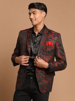 Vastramay - Men Maroon Jacquard Blazer