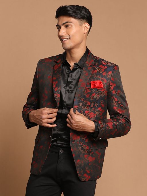 Vastramay Men Maroon Jacquard Blazer
