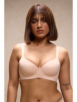 Krvvy - Women Beige Padded Seamless Comfortable Fit Medium Coverage T-Shirt Bra