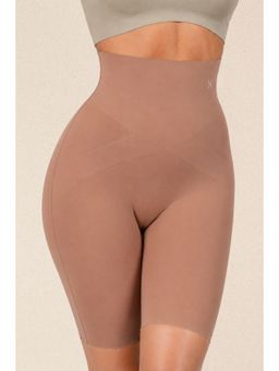 Krvvy - Women Beige Seamless Mid-Thigh Shapewear Shorts