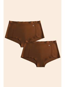 Krvvy - Brown Airsoft Womens High Coverage Mid Rise Seamless Boyshorts (Pack Of 2)