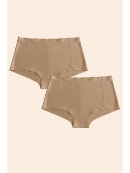 Krvvy - Beige Airsoft Womens High Coverage Mid Rise Seamless Boyshorts (Pack Of 2)