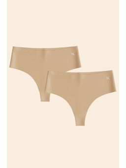 Krvvy - Women Seamless Mid-Rise Thong Panty Ultrasoft Invisible Cotton Cream (Pack of 2)