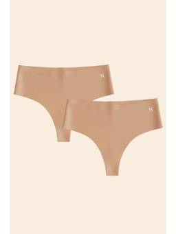 Krvvy - Women Seamless Ultrasoft Invisible Mid-Rise Thong Panty Nude (Pack of 2)
