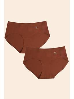 Krvvy - Women Brown Low-Rise Seamless Hipsters (Pack of 2)